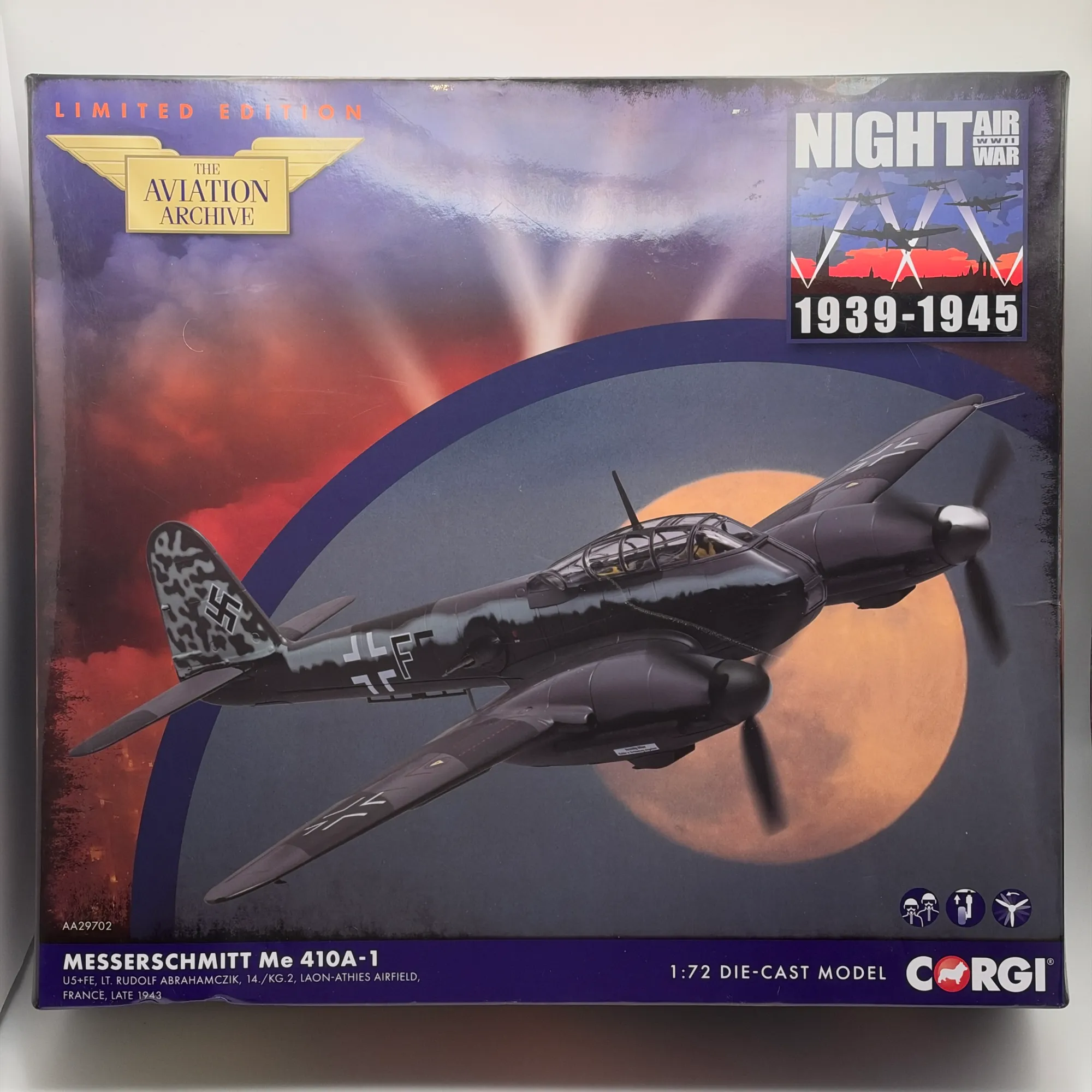 Corgi 1:72 Messerschmitt Me 410A-1 Diecast Luftwaffe U5+FE Abrahamczik 14./KG 2 AA29702, photo 1