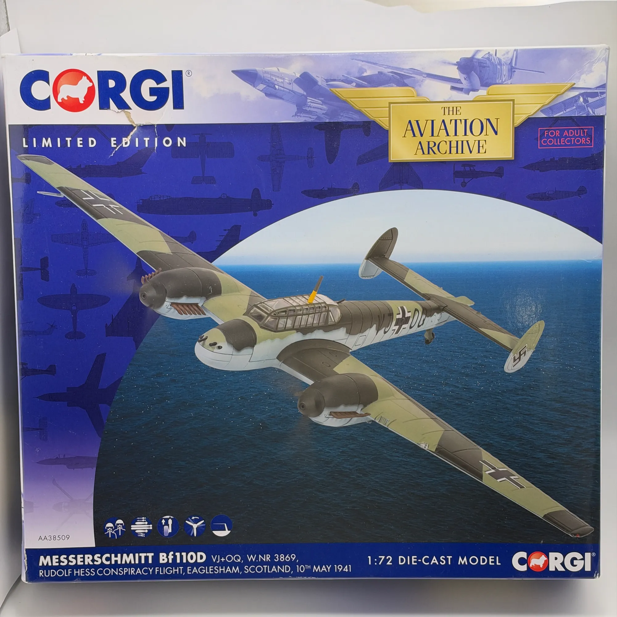 Corgi 1:72 Messerschmitt Bf 110D Diecast Rudolf Hess VJ+OQ AA38509, photo 1
